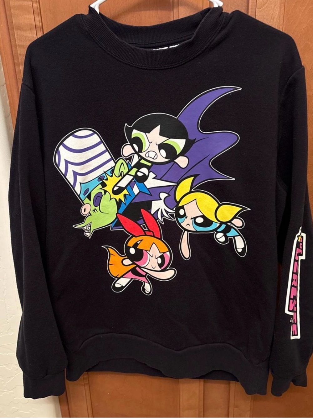 Powerpuff Girls Black Crewneck Graphic Sweatshirt